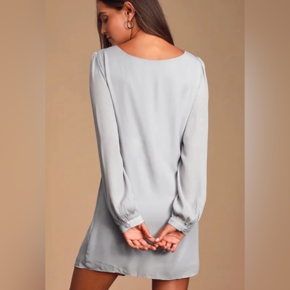 Lulus Gray Long Sleeve Situation Shift Chiffon Tunic Dress, Size M - Picture 3 of 8